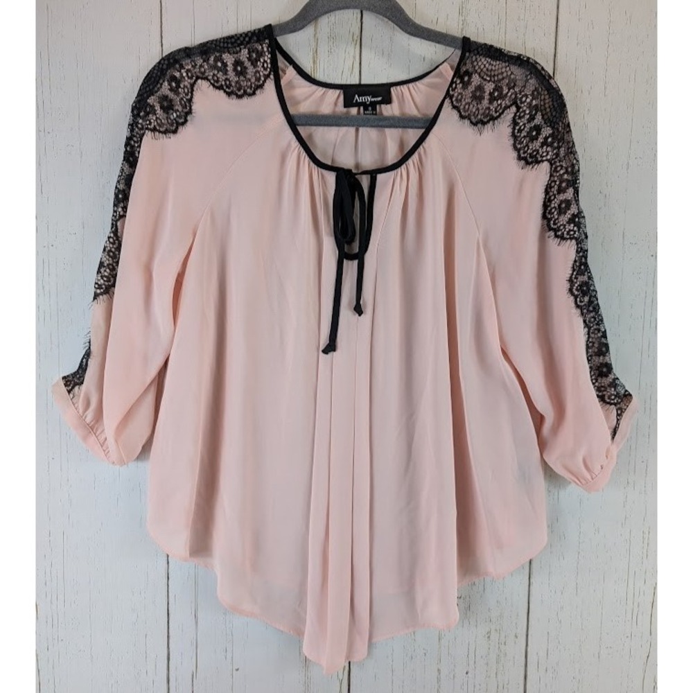 Unbranded Size Small Pink Black Lace Womens 3/4 Sleeve Blouse‎ Top